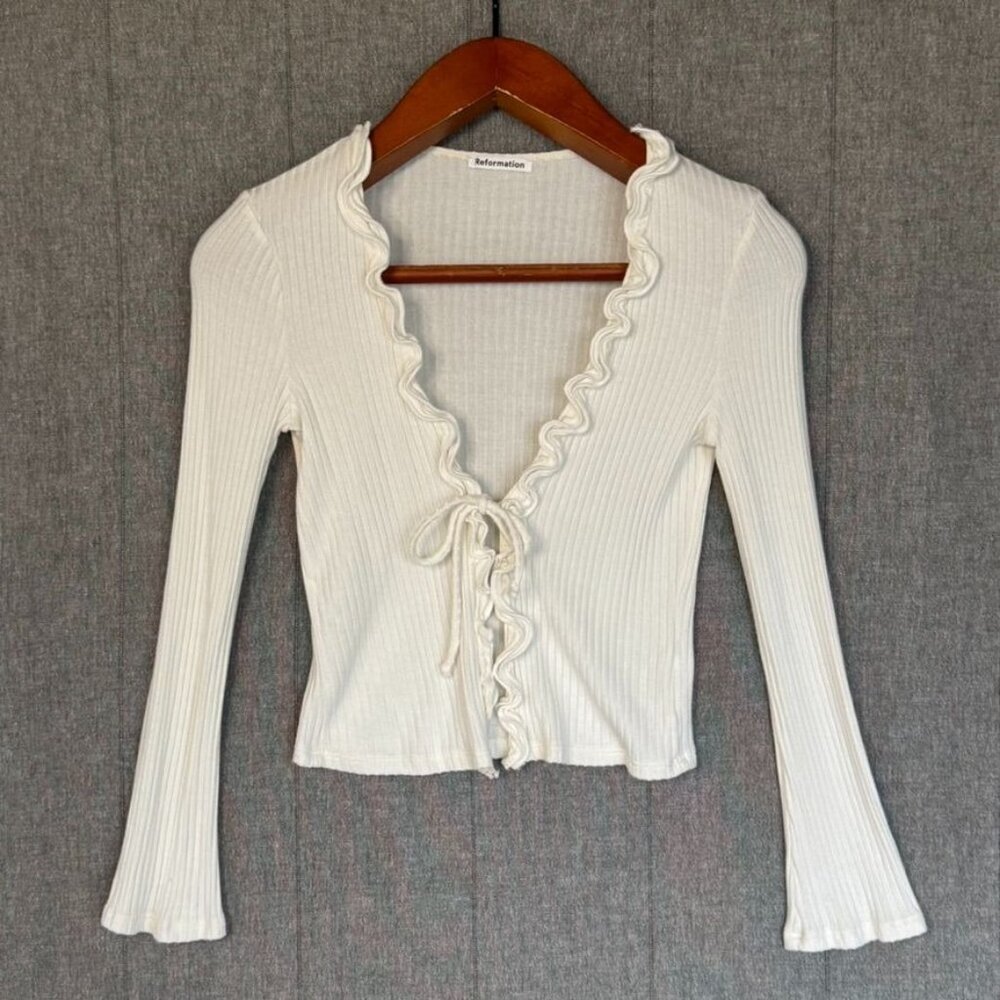Reformation Cream Gellar Ruffle Top - Picture 2 of 7
